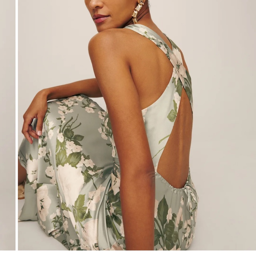 NWT Reformation anaiis silk Floral sea Green Sleeveless Dress